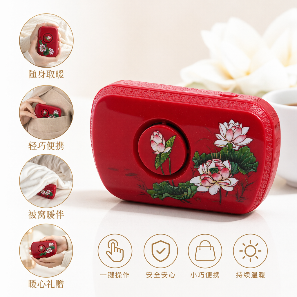 红色莲花图案便携蓝牙音箱 小巧轻盈 高保真音质