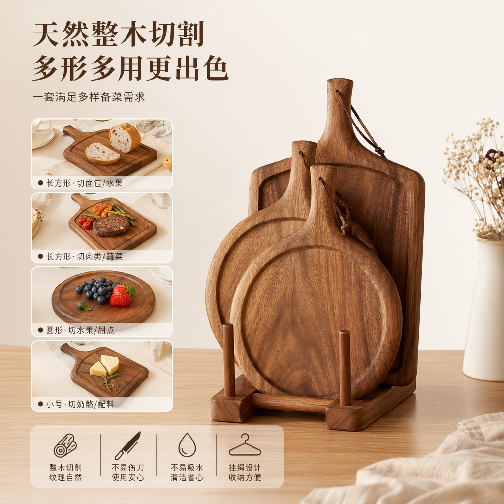 天然榉木厨房砧板加厚防滑木质切菜板家用料理案板