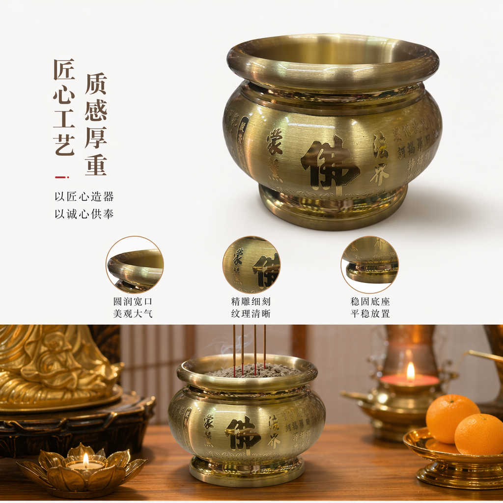 金色香炉铜质手工雕刻客厅书房禅意熏香摆件