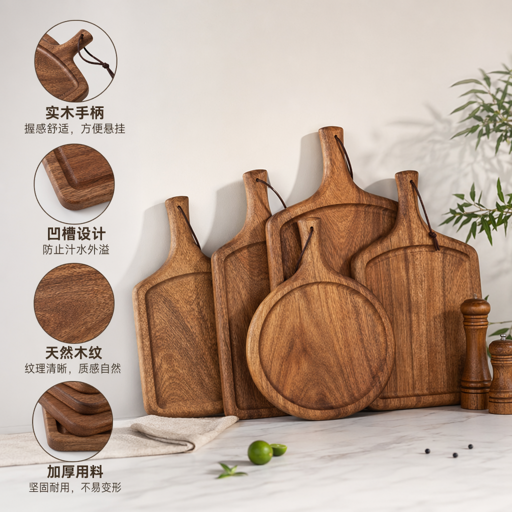 天然实木木质砧板 加厚防滑厨房切菜板 家用环保无漆
