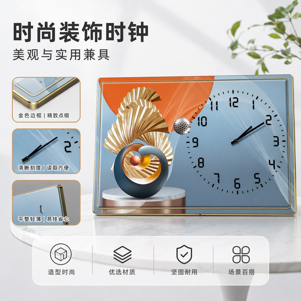 现代艺术风格挂钟带抽象雕塑装饰