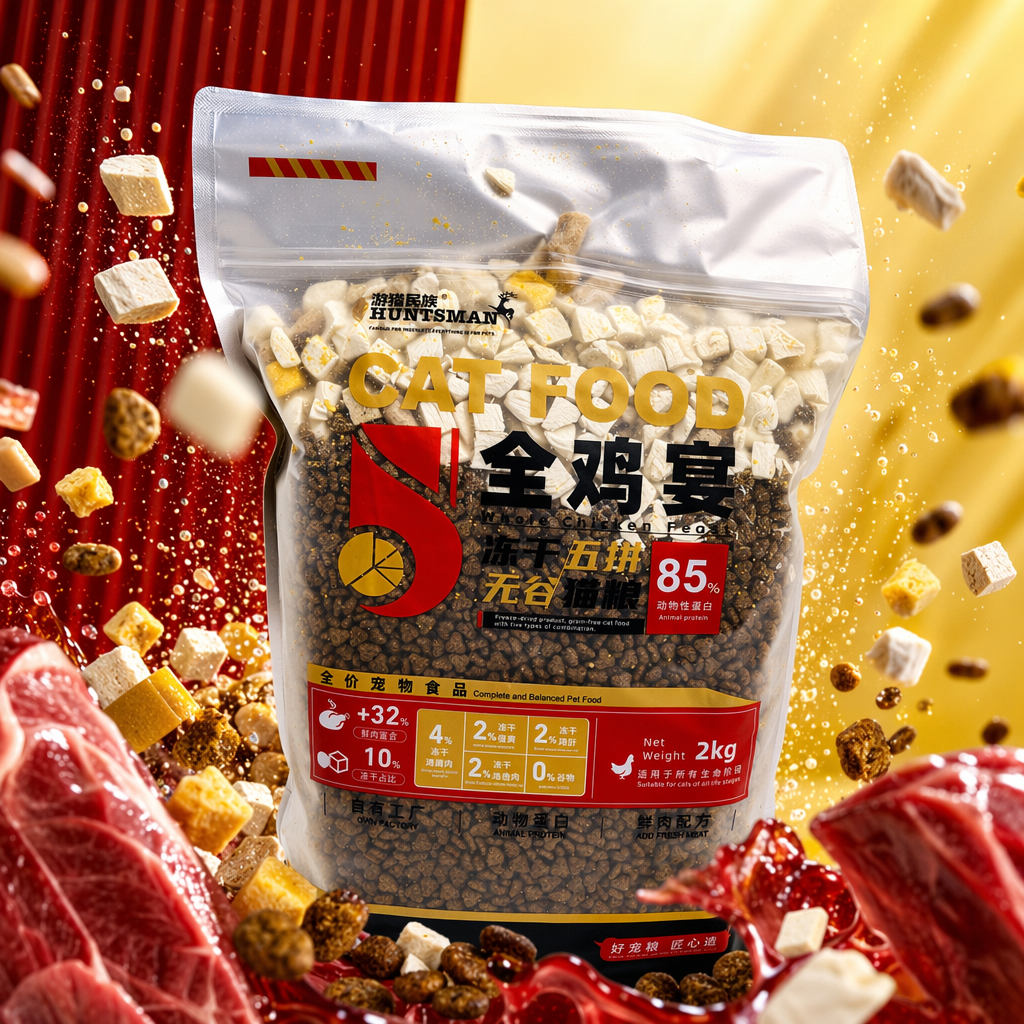 Transparent bagged cat food is high in protein, low in fat, natural and grain-free, suitable for adult cats and kittens Specification image