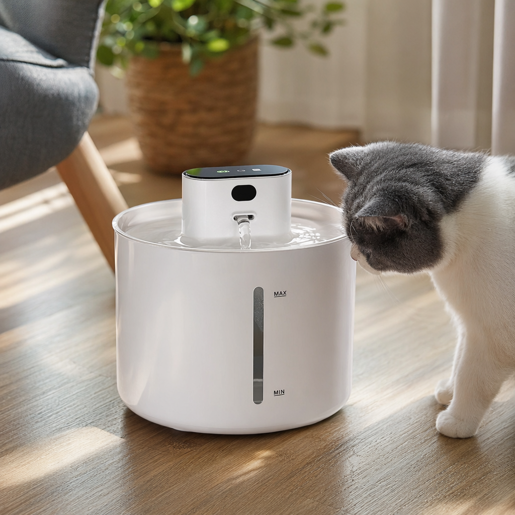 White pet water dispenser with silent circulation and automatic constant flow, suitable for cats and dogs details Picture