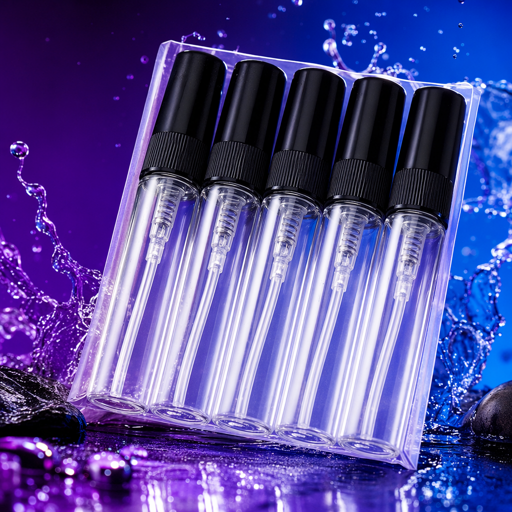 5ml transparent glass portioning bottle, black nozzle glass small bottle perfume bottle Specification image