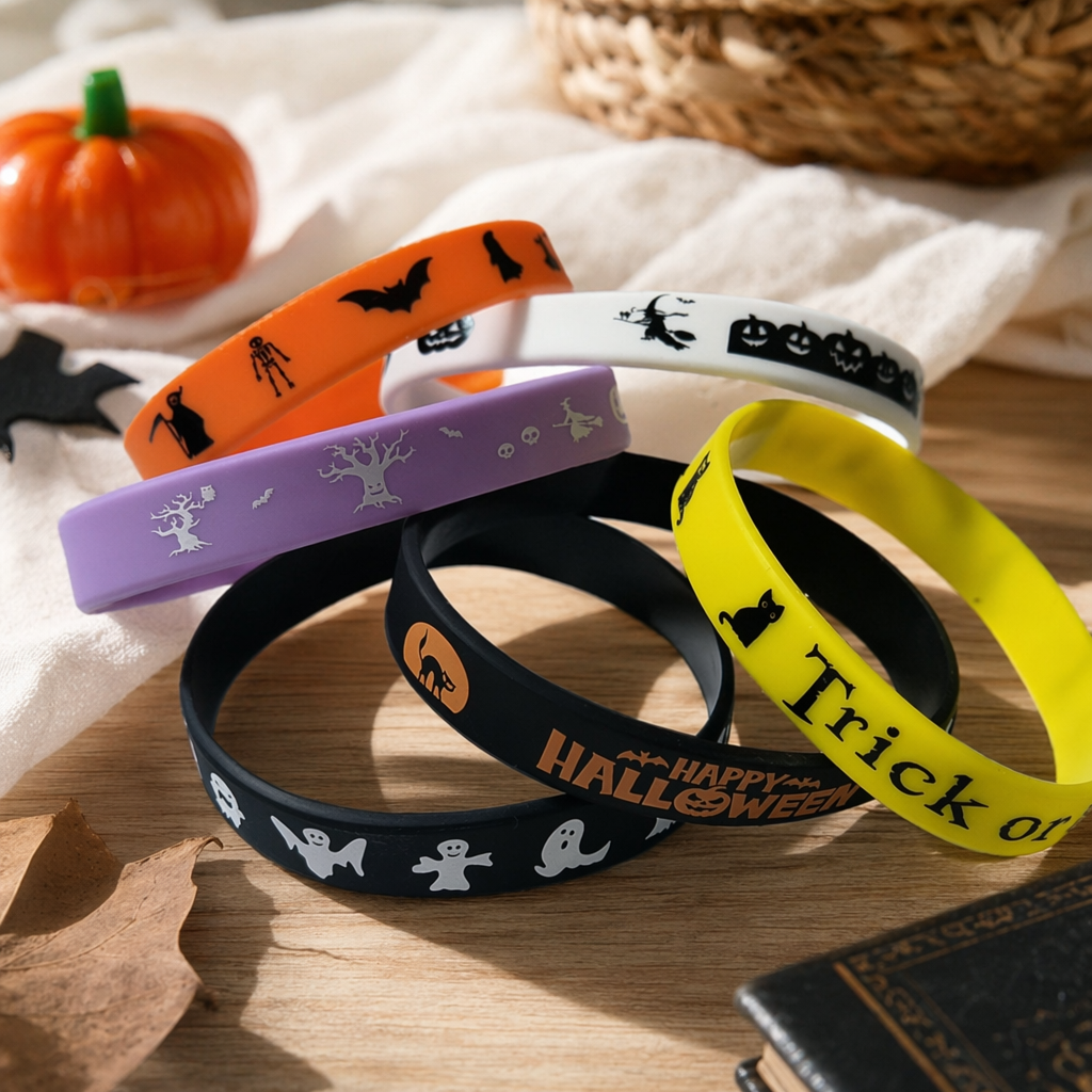 Colorful Halloween-themed silicone wristbands with adjustable luminous fun festival party accessories details Picture