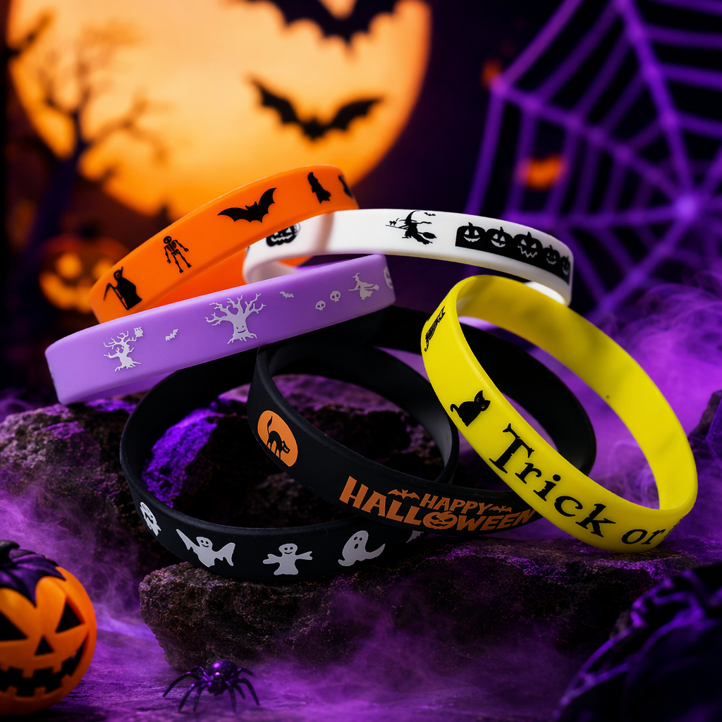 Colorful Halloween-themed silicone wristbands with adjustable luminous fun festival party accessories Specification image