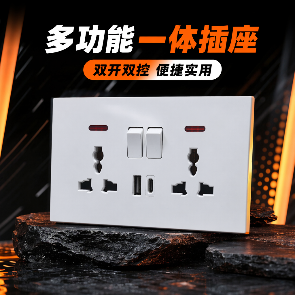 T2 White dual-function USB+C wall socket home embedded safety anti-electric shock tape for export details Picture