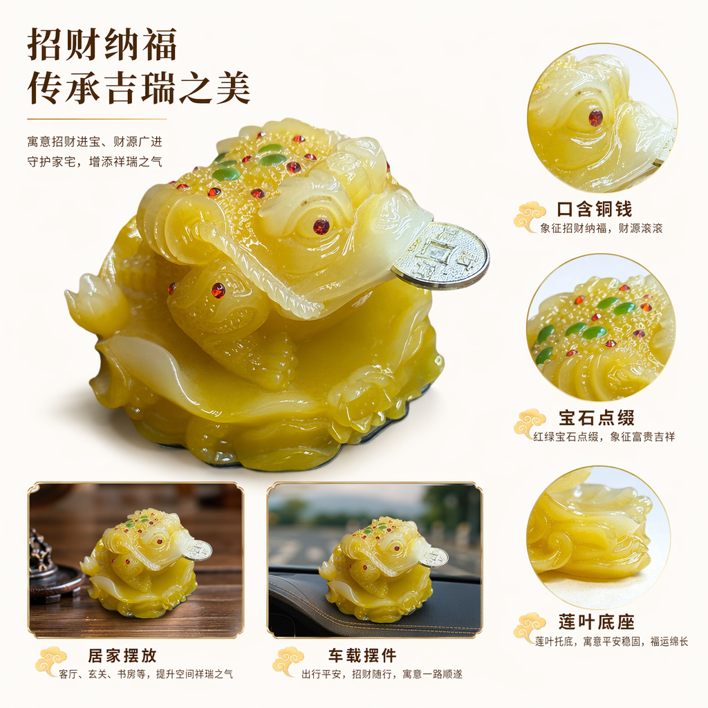 黄色金蟾摆件招财纳福家居风水摆设客厅玄关装饰