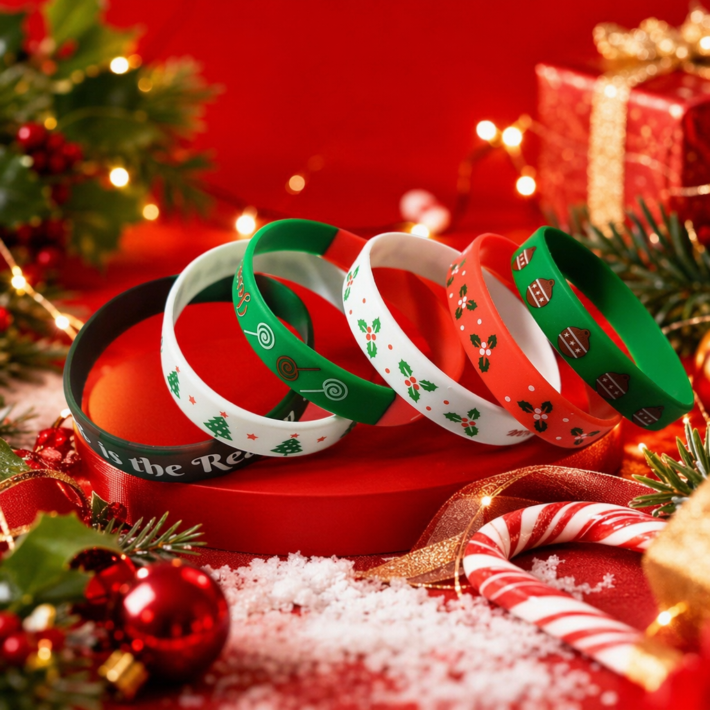 Colorful Christmas-themed silicone wristband, festive decoration, couple style, adjustable wrist accessory Specification image