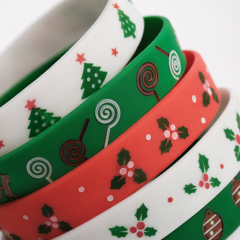 Colorful Christmas-themed silicone wristband, festive decoration, couple style, adjustable wrist accessory Application Scenario