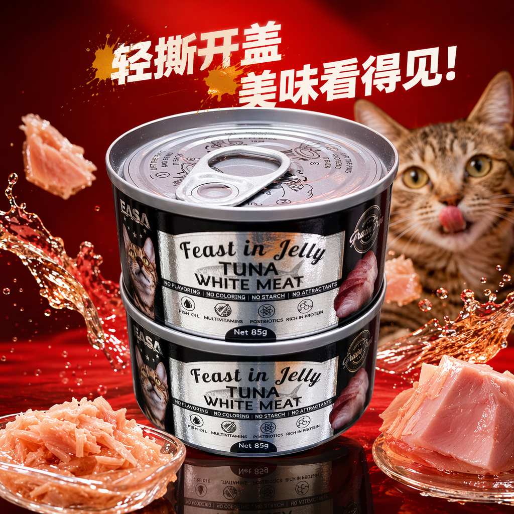 Silver Can Feast in Jelly TUNA WHITE MEAT Cat pattern White Meat Tuna jelly Can Specification image
