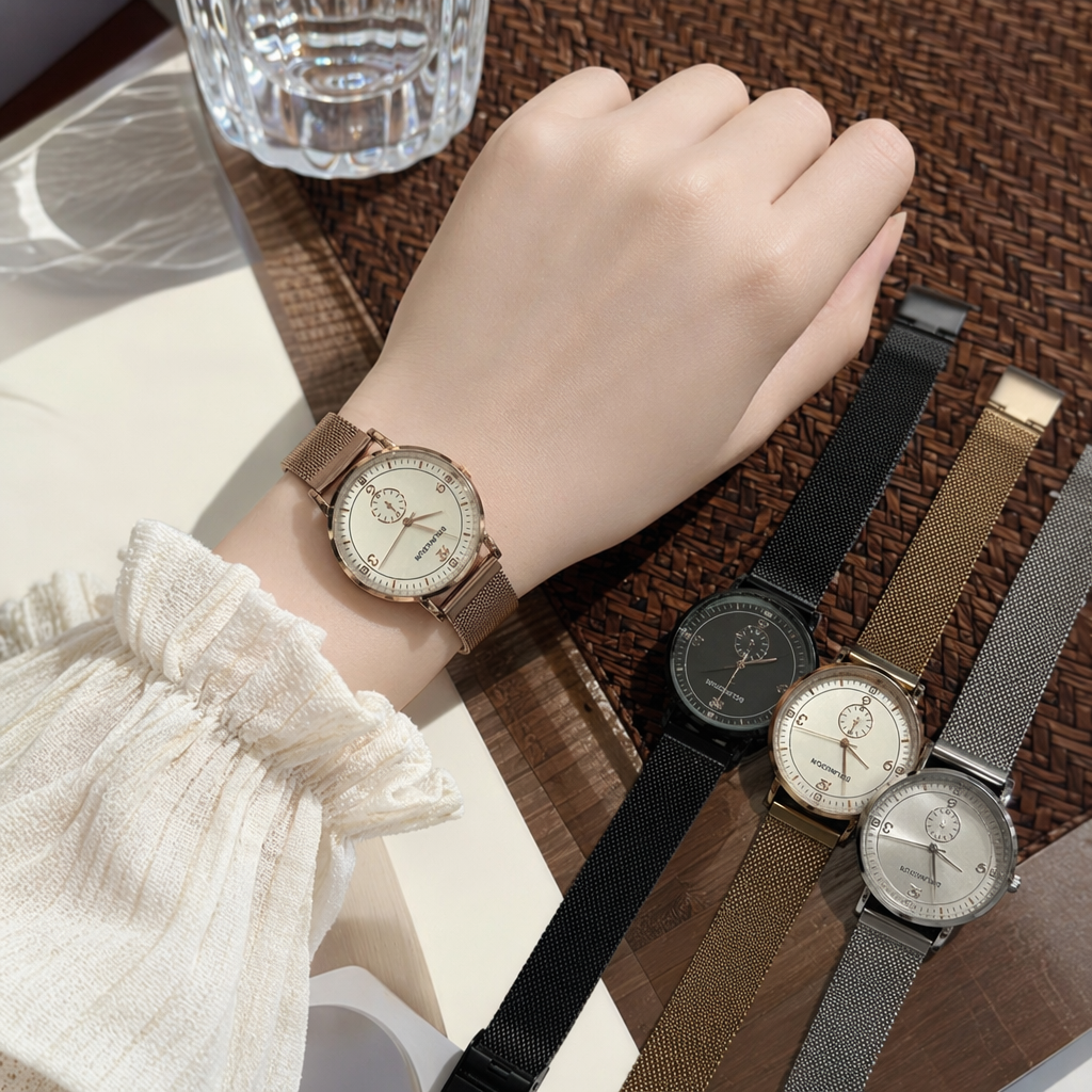 A variety of simple and fashionable quartz watches with metal straps for both men and women details Picture