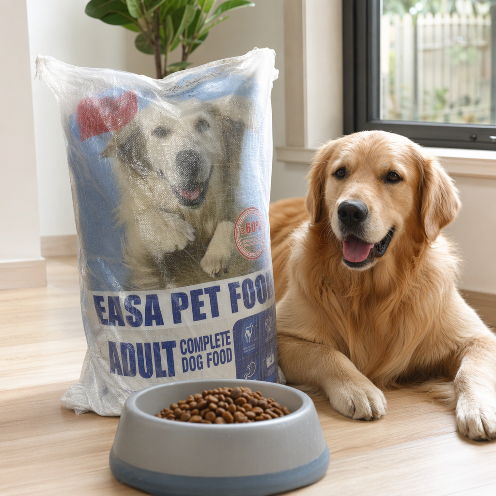 Blue packaged dog food, natural and grain-free, is specially designed for adult dogs with balanced nutrition details Picture