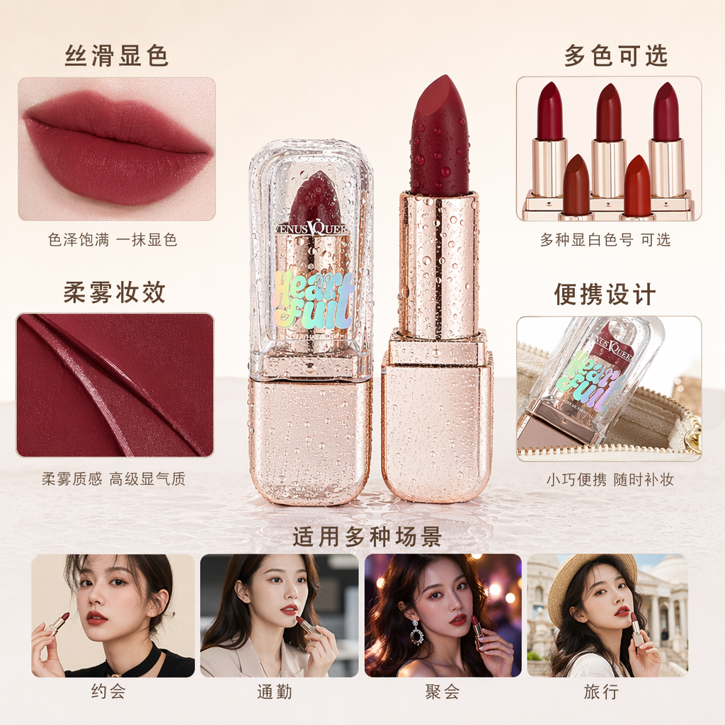 VENUS QUEEN心形系列红色唇膏24支装金色外壳口红陈列盒