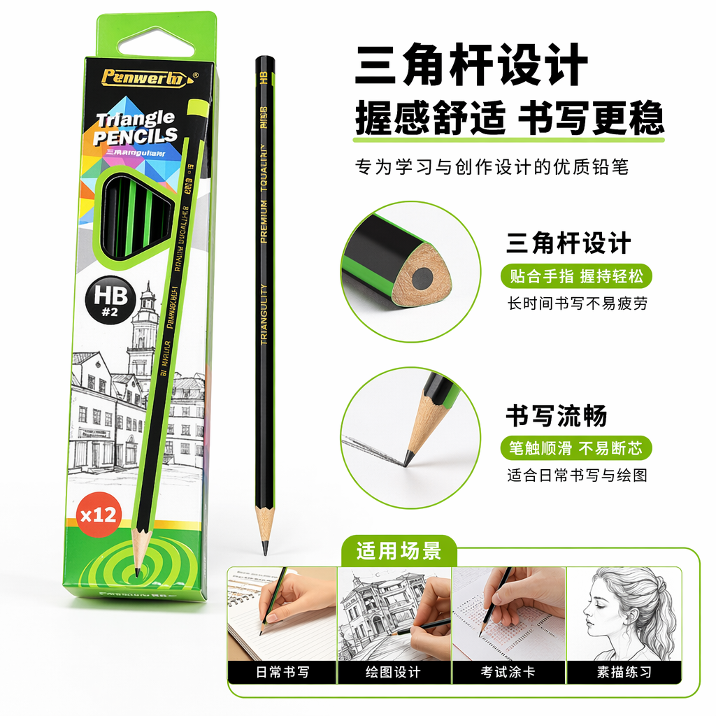 彩色三角铅笔 学生专用木质铅笔