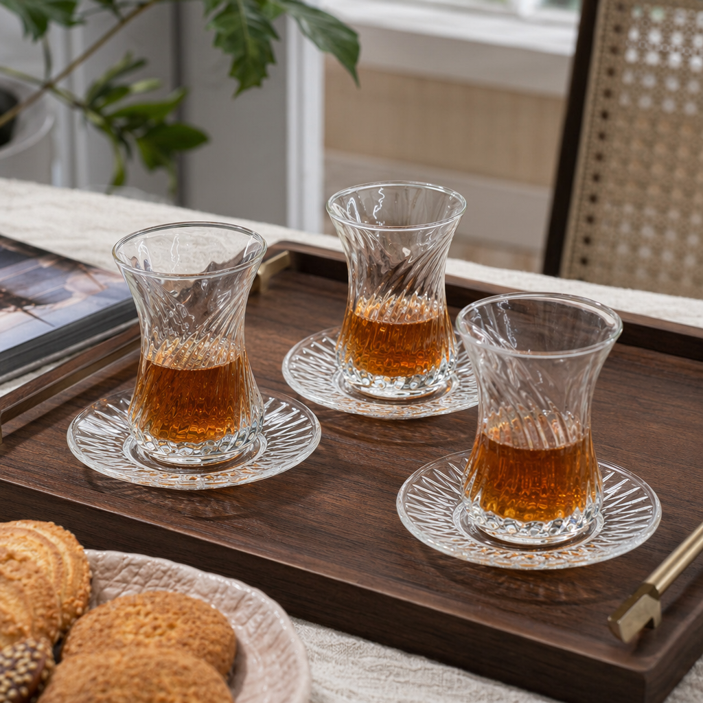 Transparent glass tea cups with tea saucers and high borosilicate heat-resistant and anti-scald set details Picture