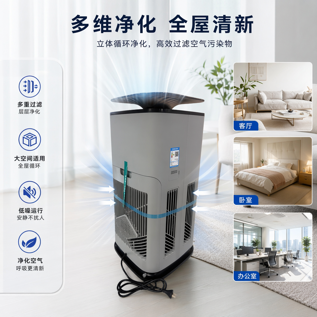 宠物吸毛器灰色空气净化器家用静音除甲醛PM2.5过滤器宠物