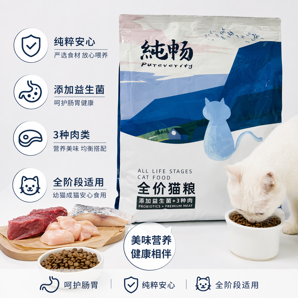 蓝白包装袋猫粮天然无谷成猫专用营养均衡宠物食品