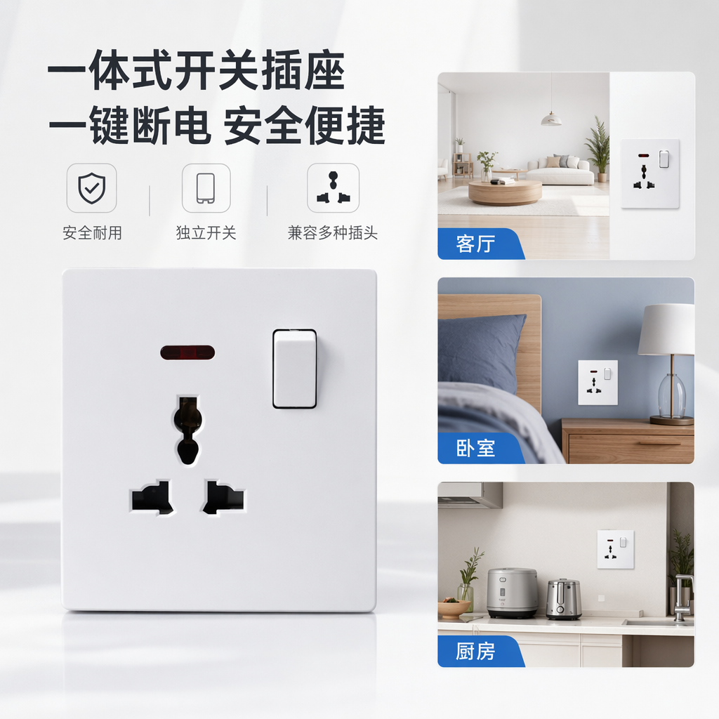 The T2 white 13A multi-functional socket panel and the 86-type household wall switch panel are simple, modern and pure white