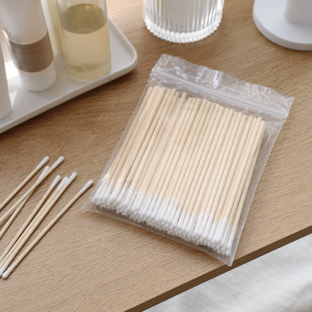 Transparent plastic bag cotton swabs for hygiene, disposable household use for makeup and cleaning details Picture