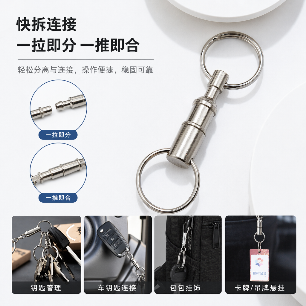银色磁吸钥匙扣 金属强磁力便携挂扣