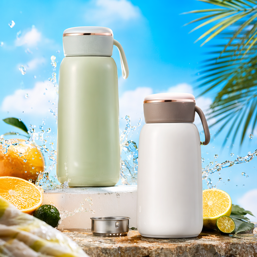 Green and white dual-color insulated cup, 304 stainless steel vacuum insulated portable water cup Specification image