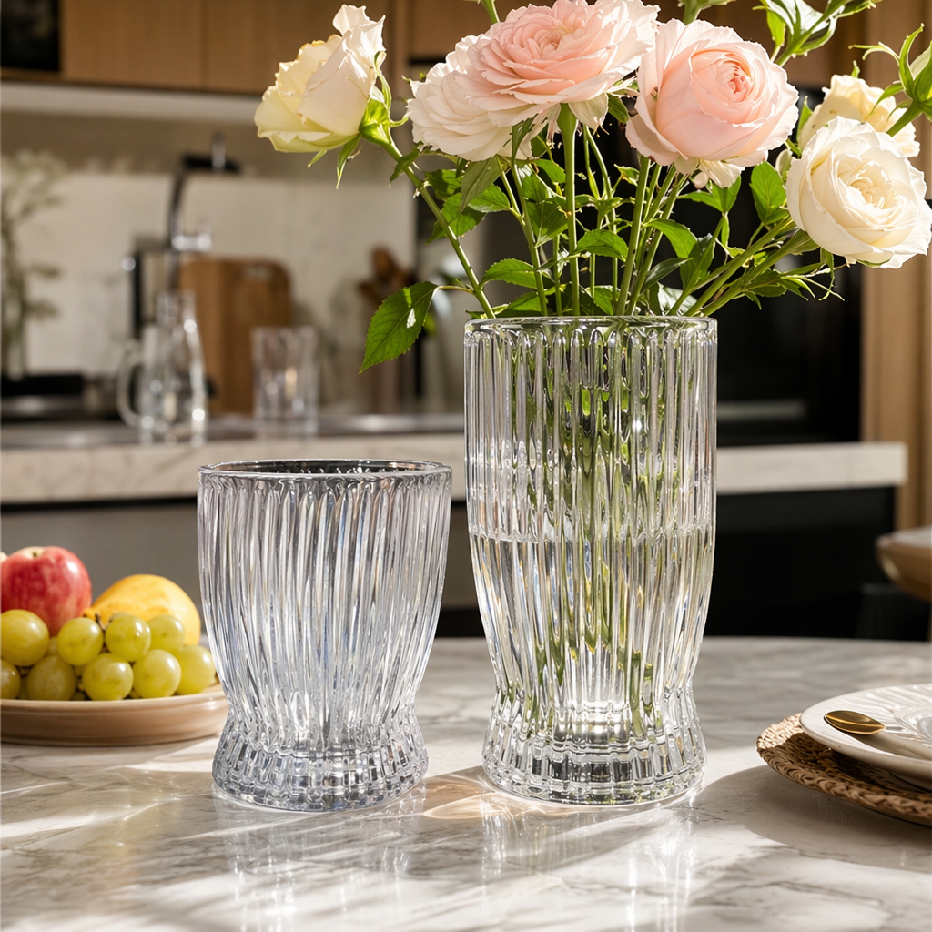 Transparent striped glass cup, high borosilicate heat-resistant household juice water cup 350ml details Picture