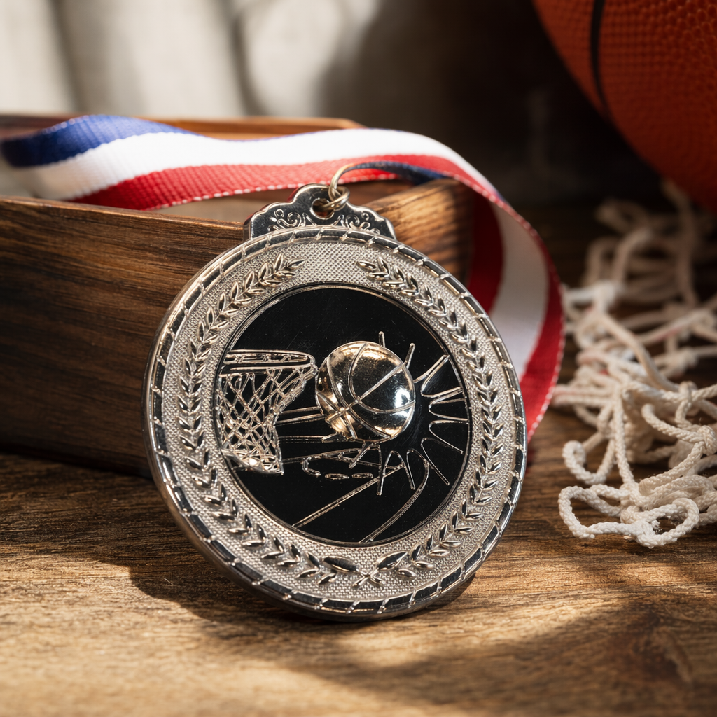 Customized silver basketball game MEDALS, commemorative MEDALS, and sports event prizes details Picture