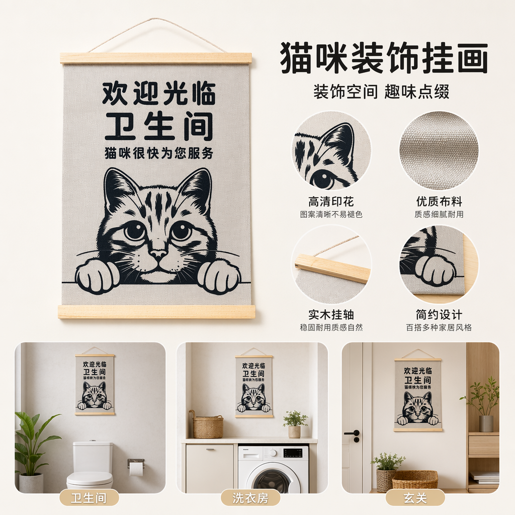 灰色猫咪图案挂布挂饰 家居装饰墙饰简约北欧风