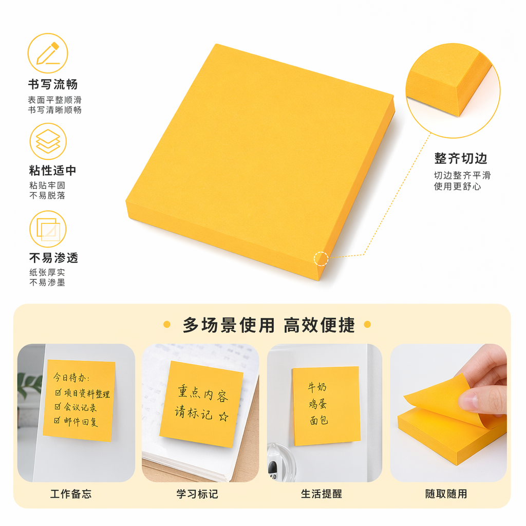 黄色便签纸 3M可移除便利贴 76mm×76mm 100张/本