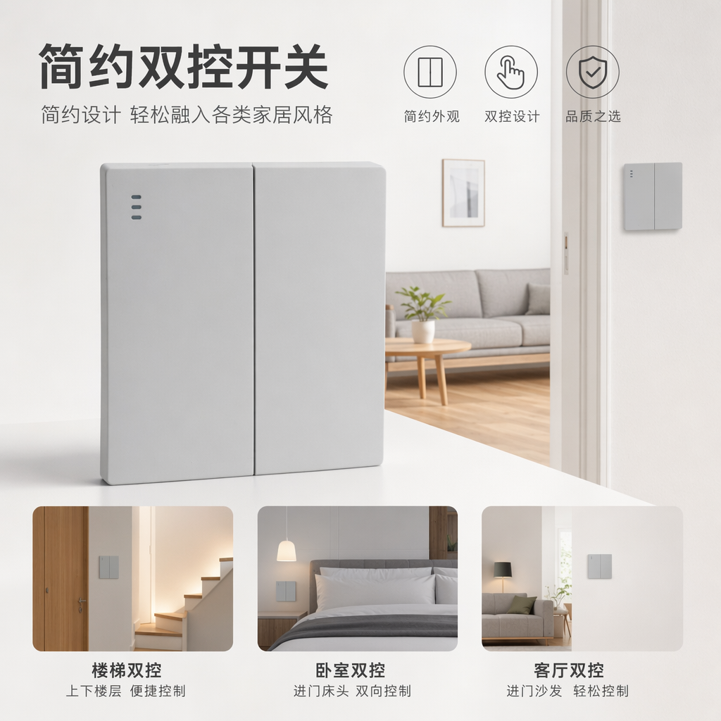 T2 white double-switch household wall switch for export