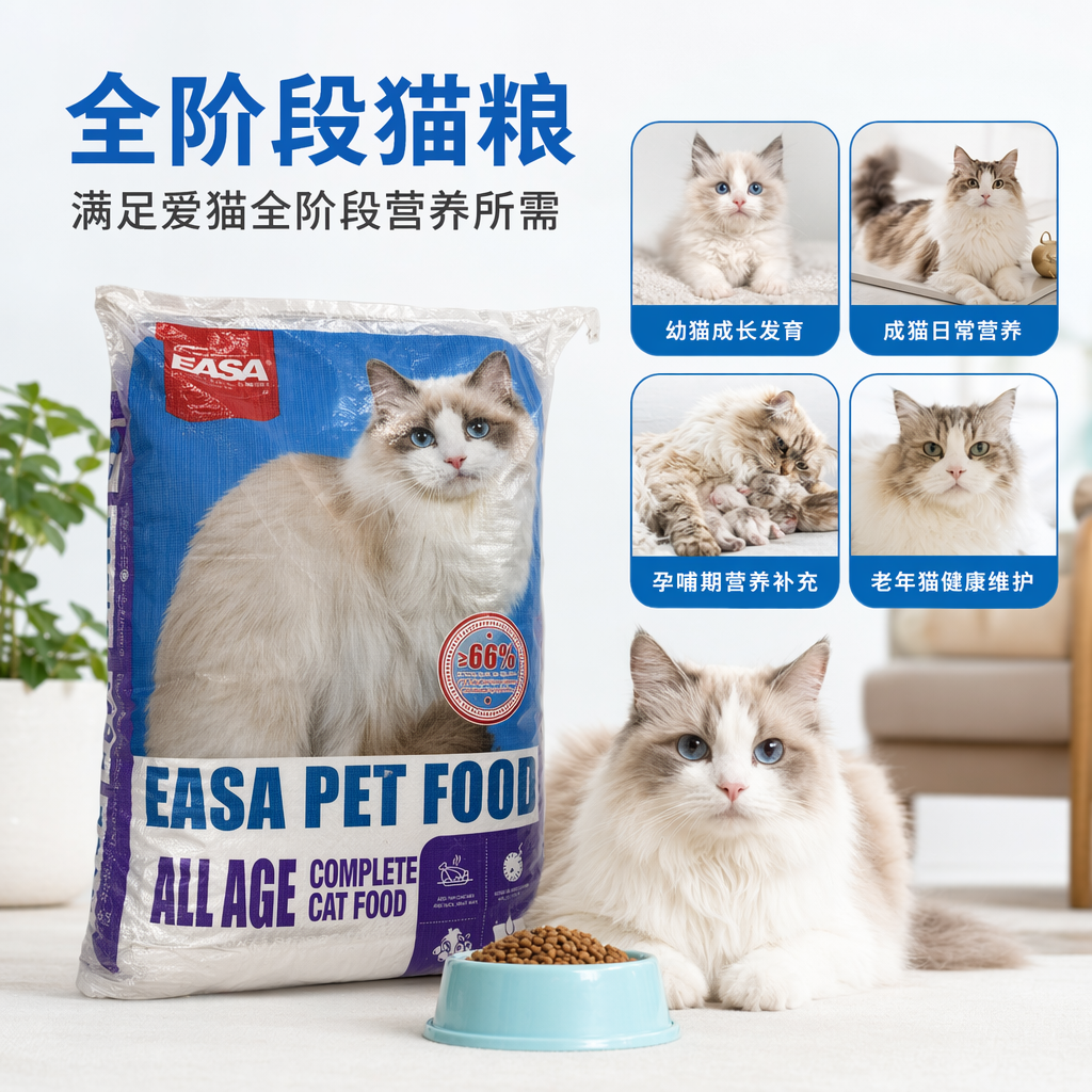 Blue packaging bagged cat food is a complete and nutritious dry food for adult cats and kittens