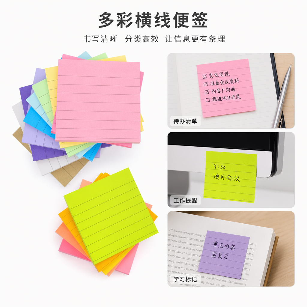 彩色便签纸堆 多色混装 便携式办公学习用贴纸