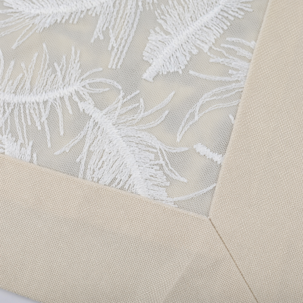 Beige frame and white feather embroidered tablecloth for home decoration Application Scenario