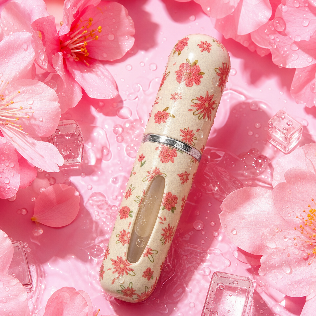 5ml beige floral pattern perfume bottle, fashionable and simple travel-sized perfume bottle, plastic bottle Specification image