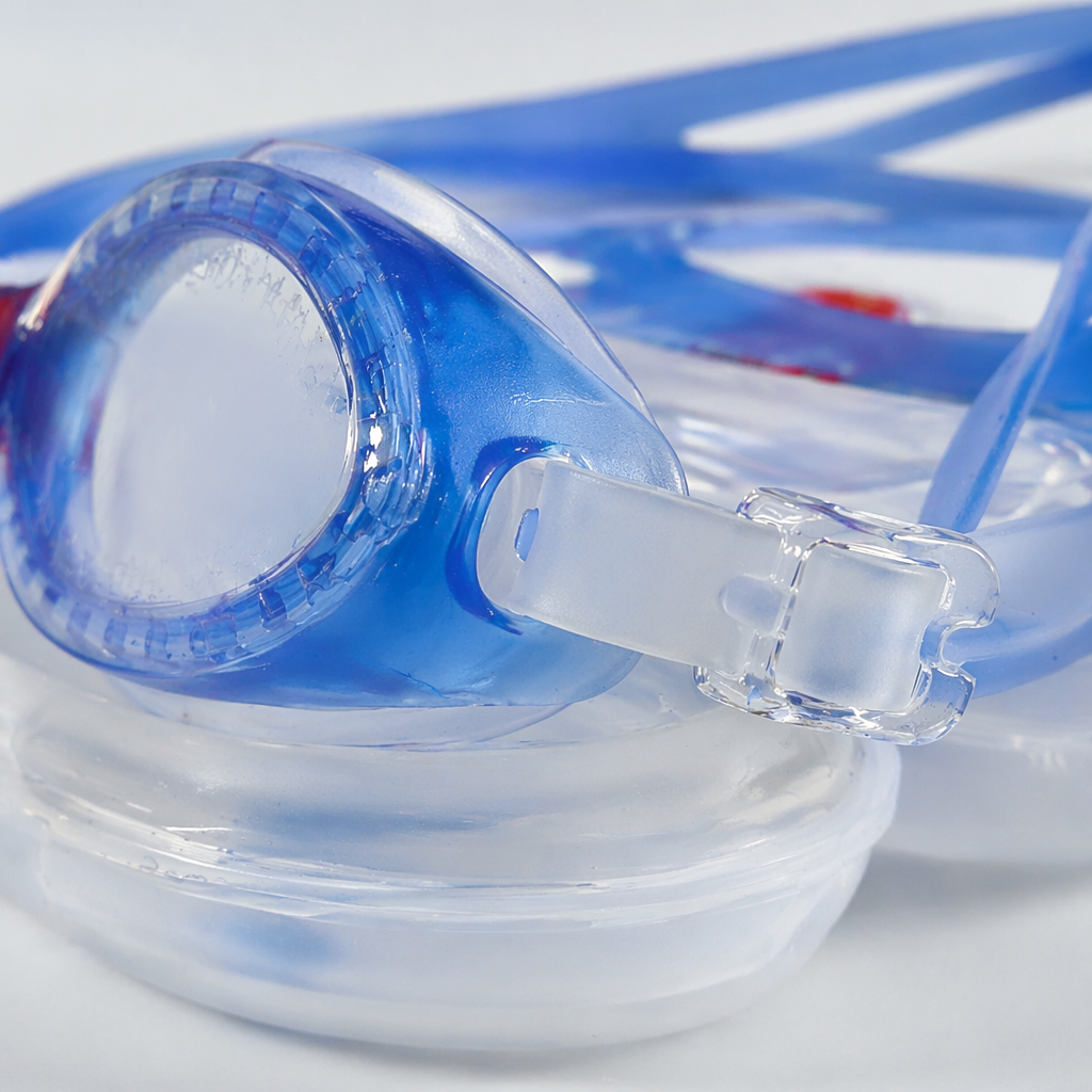 The purple and blue swimming goggles are unisex anti-fog silicone swimming goggles that fit comfortably Application Scenario