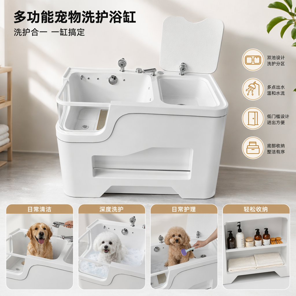 白色浴缸洗头台家用浴室专用可调节高度防滑洗发台