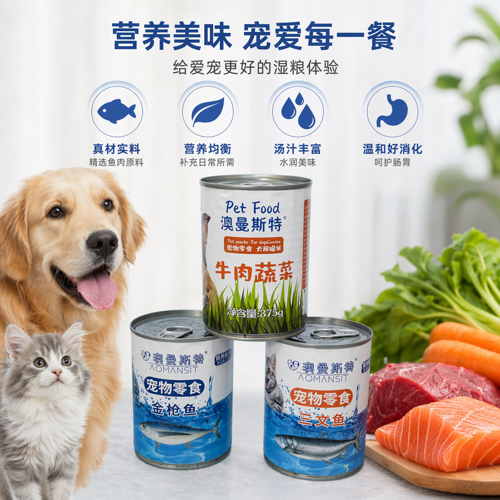 澳曼斯特犬用牛肉蔬菜零食猫用金枪鱼三文鱼罐头三罐装