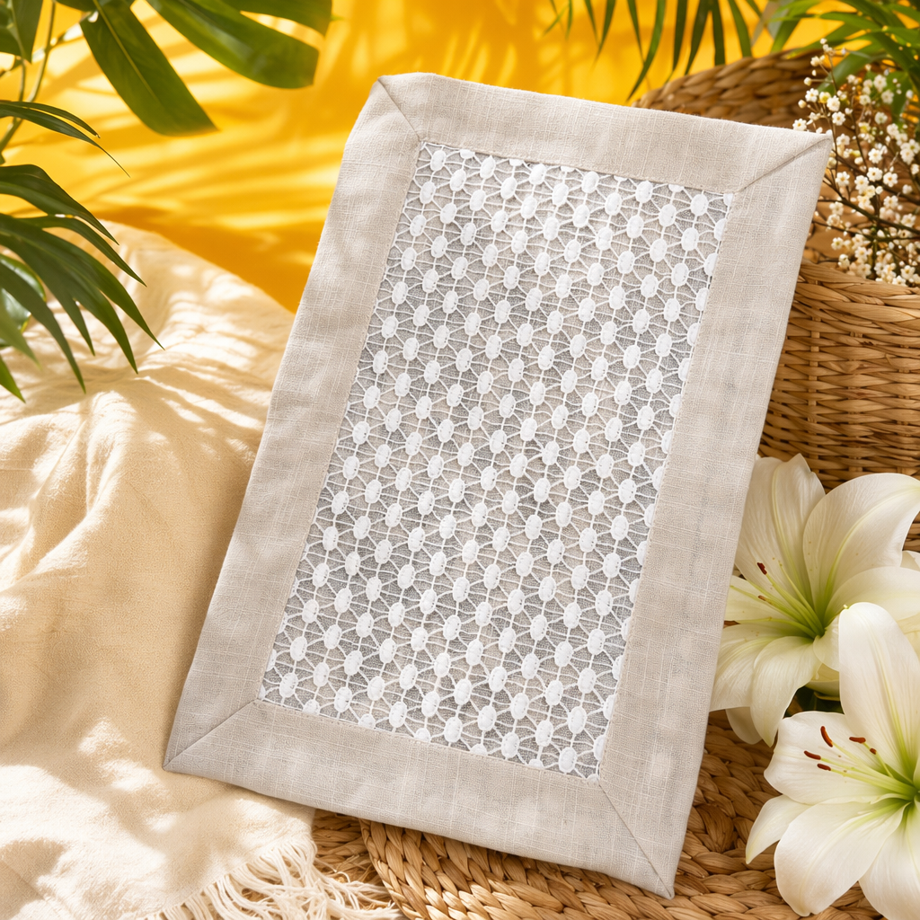 Beige border, white lace placemats, home tablecloth decoration Specification image