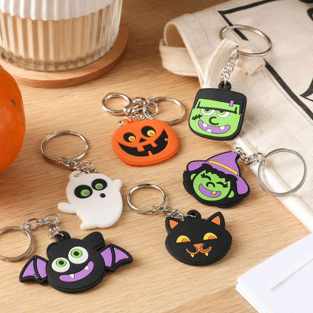 Colorful Halloween-themed keychain cartoon pumpkin ghost bat-shaped festival decoration details Picture