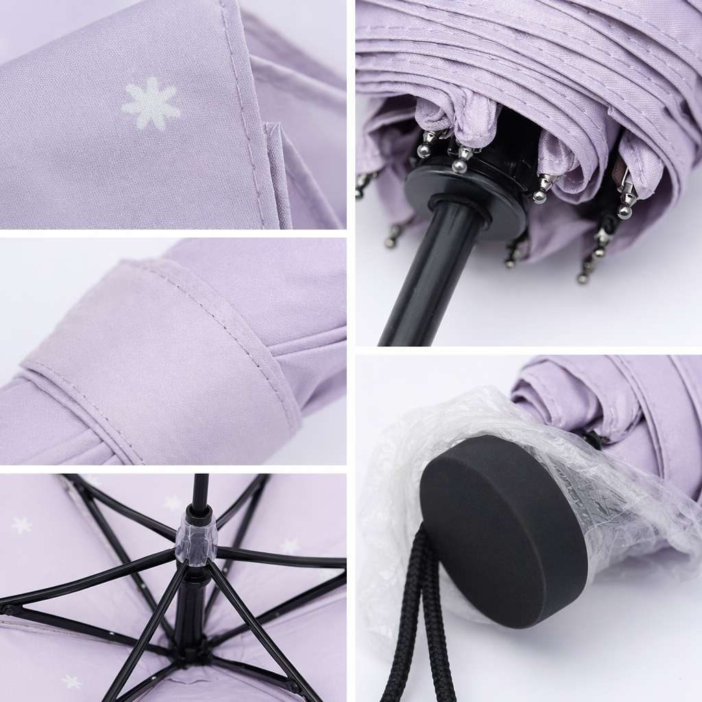 The light purple automatic folding umbrella is portable and suitable for both sun protection and rain Application Scenario