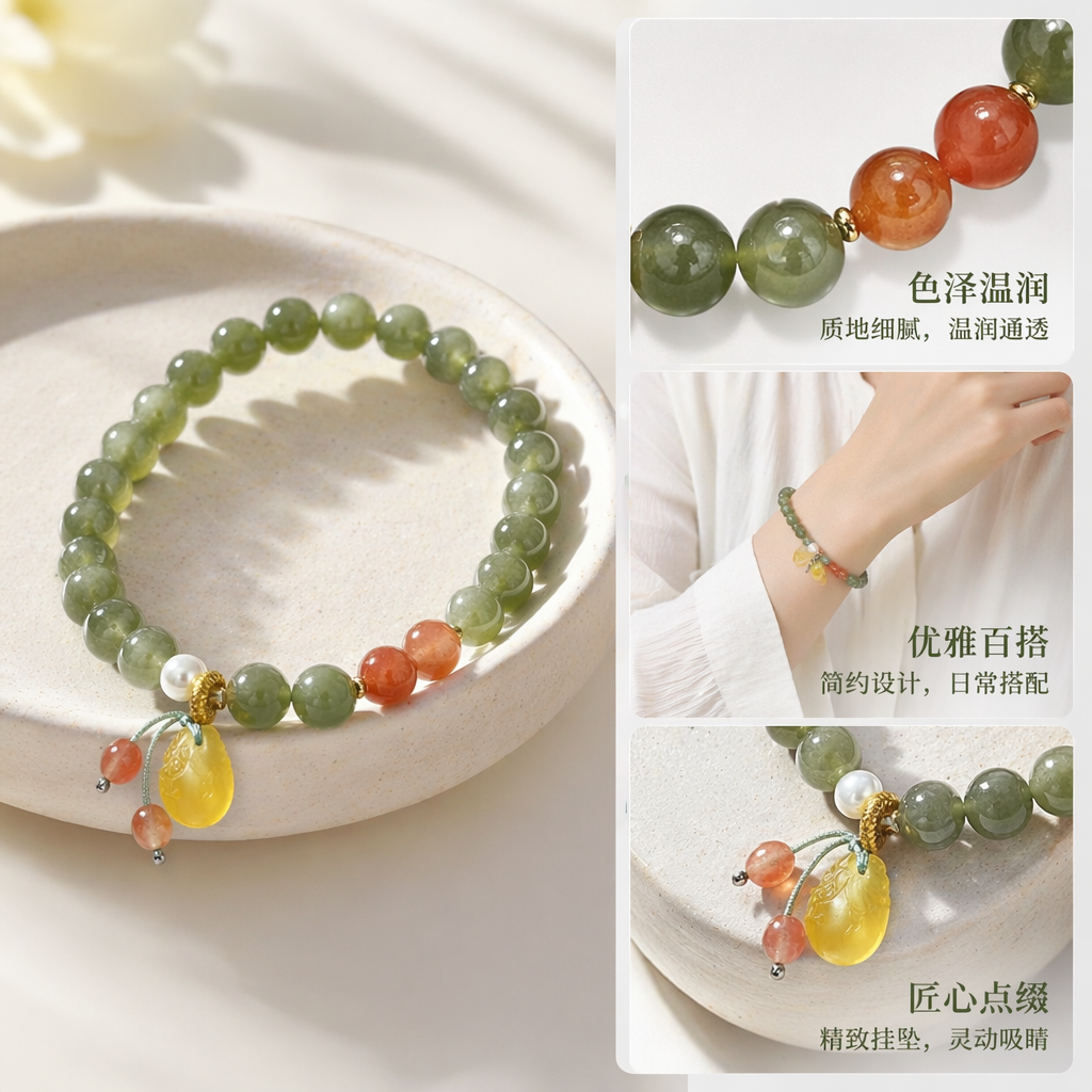 天然和田玉 手链天然玉石简约百搭女士手腕饰品