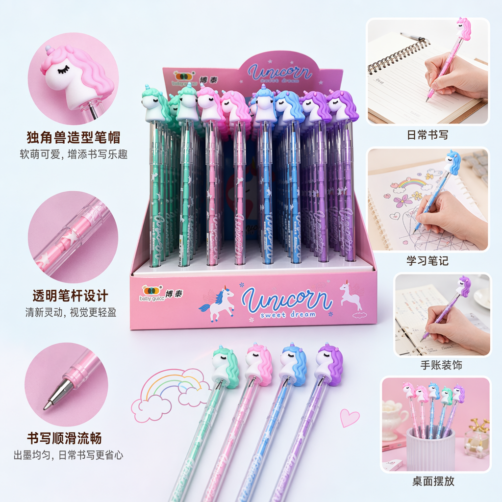 彩色独角兽造型铅笔儿童创意卡通文具套装