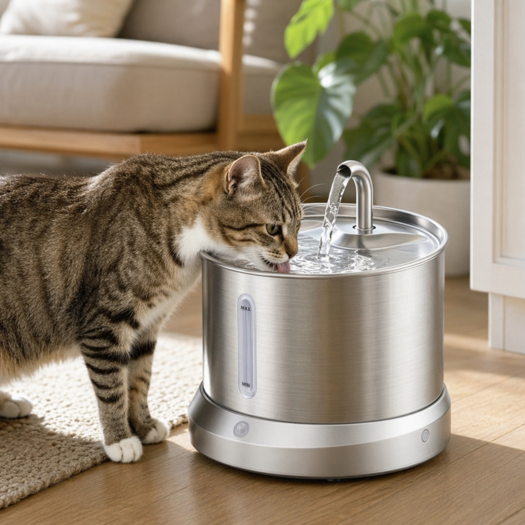 Silver pet water dispenser, a silent circulating automatic water dispenser specially designed for tabby cats details Picture