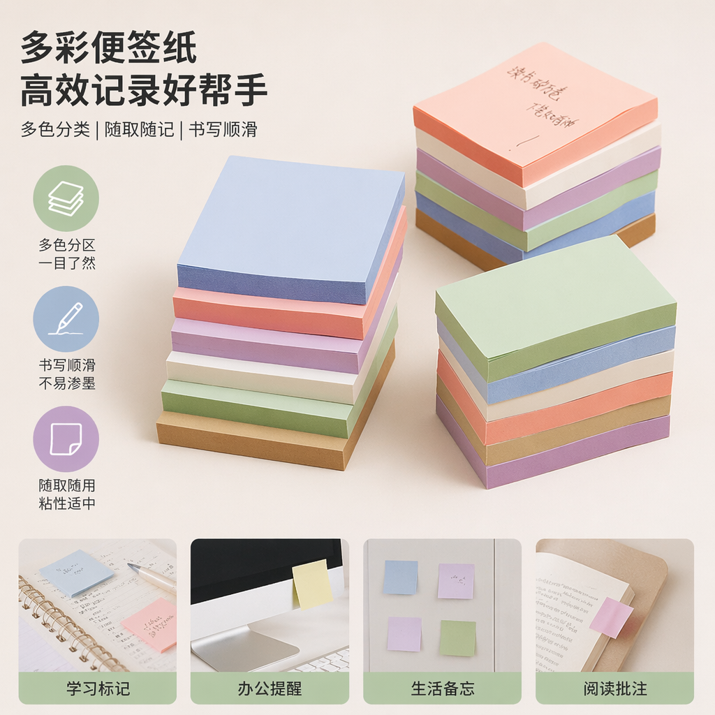 彩色便签纸堆叠式多色组合办公文具100张