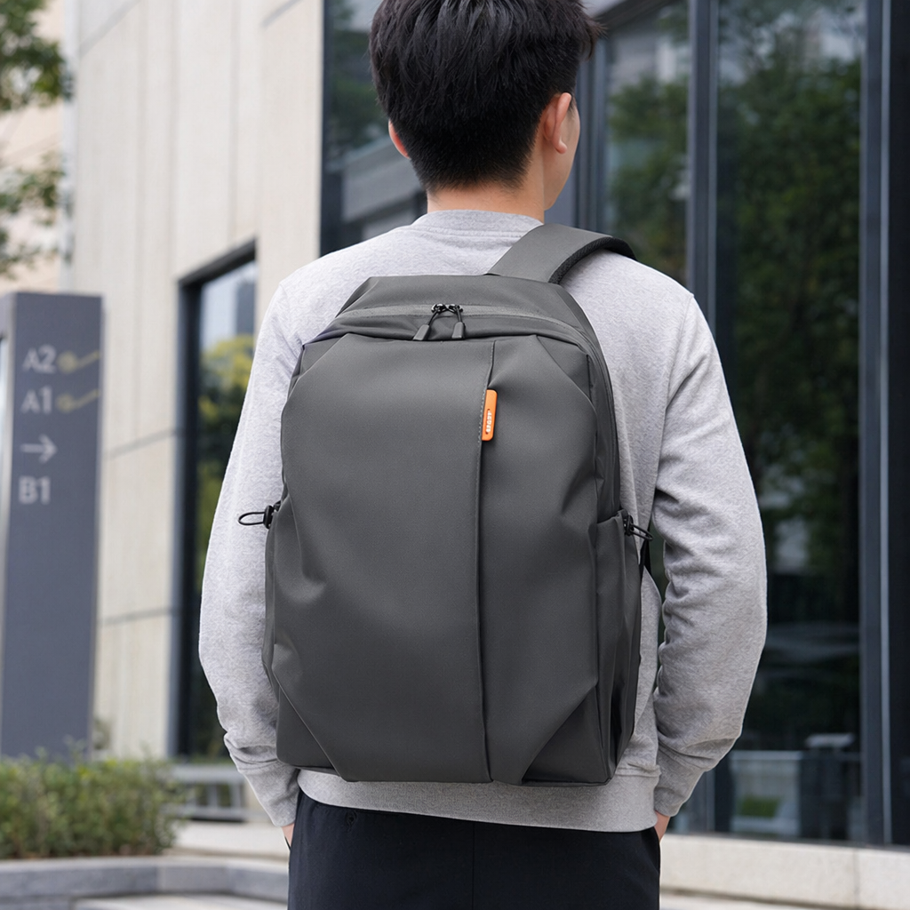 A simple, fashionable and casual grey backpack for both men and women details Picture