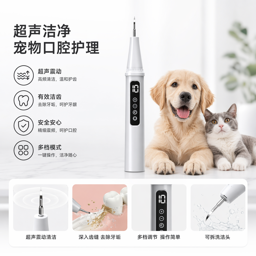 白色包装盒宠物超声波洁牙器 宠物口腔清洁仪 家用洁牙工具