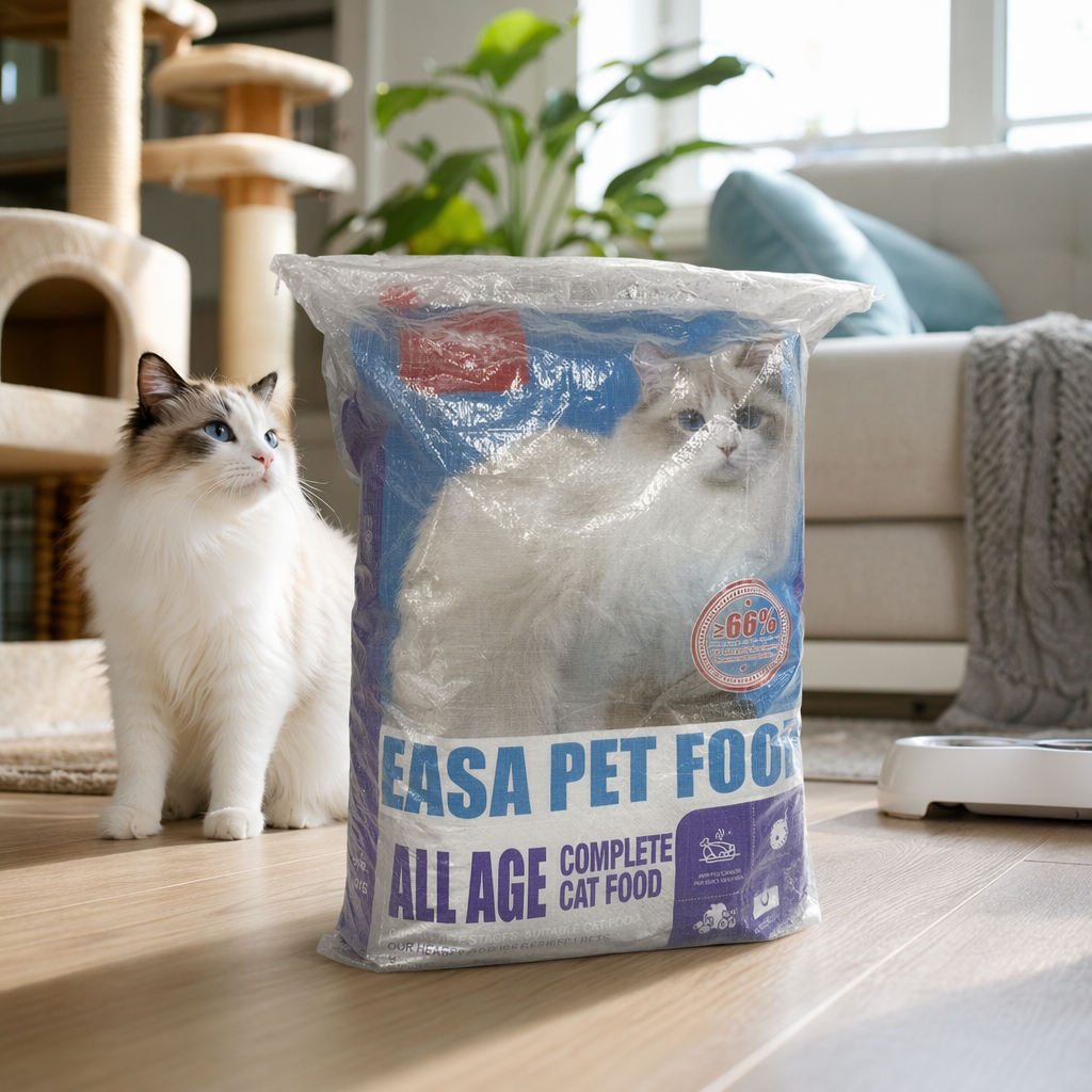 The blue packaging bag cat food is natural and grain-free, specially designed for adult cats with balanced nutrition details Picture