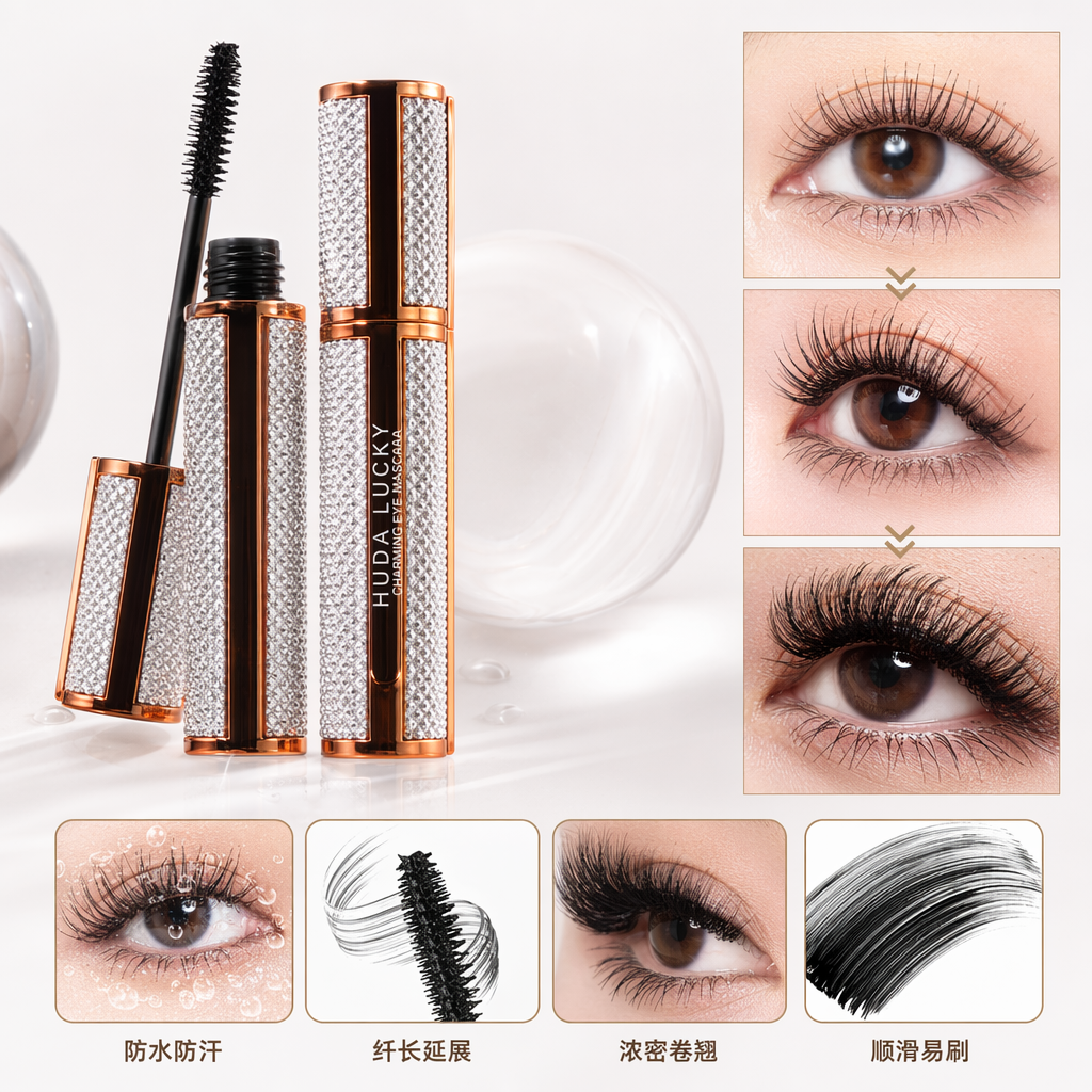Huda Lucky闪亮银蓝管身金色装饰防水睫毛膏陈列展示架
