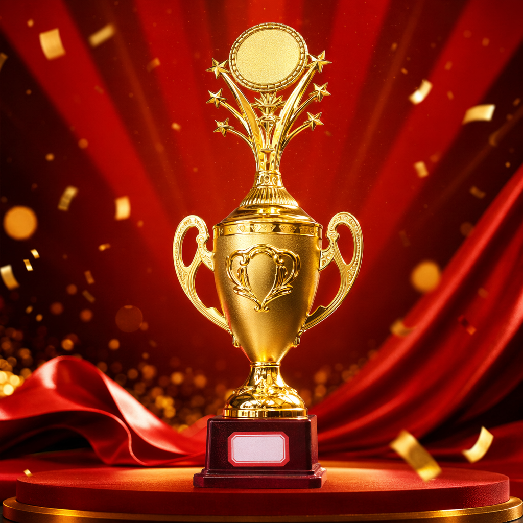Customized golden trophies, celebration award gifts, metal-textured prizes that can be engraved Specification image